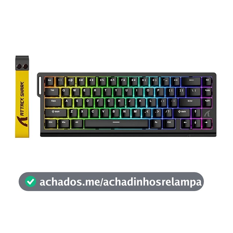 Teclado Gamer ATTACK SHARK X68 HE Magnético RGB 8K – Switch Hall Effect Outemu Amber, 68% Compacto, Layout US, Cabo Destacável, Antighosting Completo (Preto)