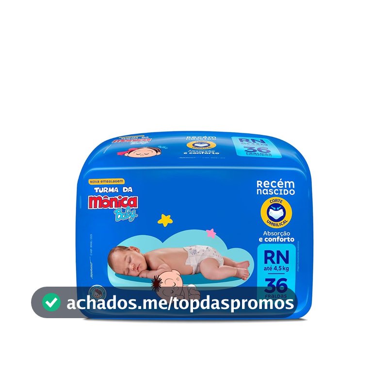 Fralda Turma da Mônica Baby RN, 36 Unidades