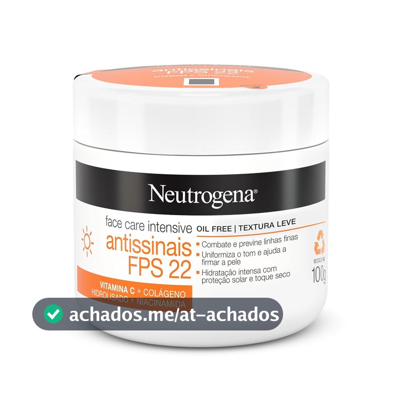 Creme Facial Antissinais Neutrogena Face Care Intensive, FPS 22, 100g