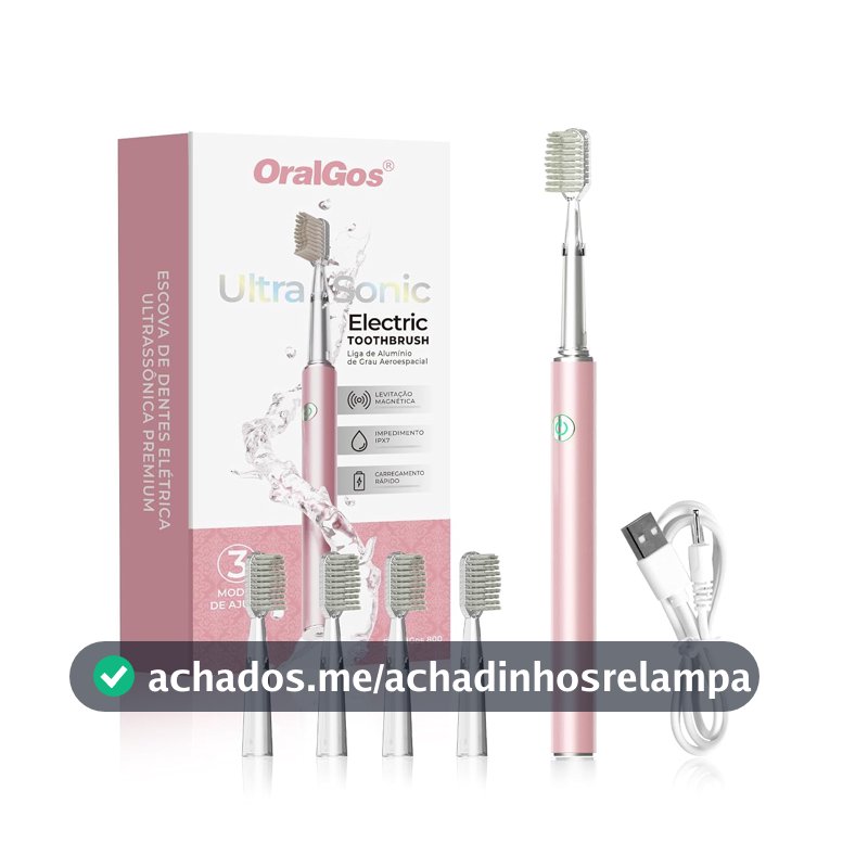 OralGos Escova de Dentes Elétrica Sônica para Adultos, Cerdas Macias, 3 Modos de Limpeza, 4 Cabeças Extras, Recarregável USB, IPX7 à Prova d’Água (Ouro Rosa)