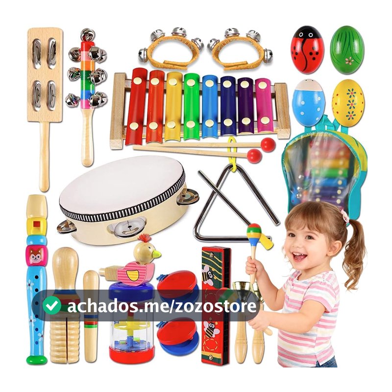 Brastoy Madeira Instrumentos Musical Set de Percussão Brinquedos Infantil Montessori Educativo Com Bolsa