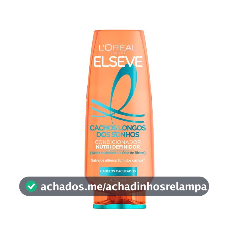 L'Oréal Paris Elseve Condicionador Selador Cachos Longos dos Sonhos com Ácido Hialurônico e Óleo de Rícino, Nutrição Profunda e Definição para Cabelos Cacheados e Ondulados, 400ml