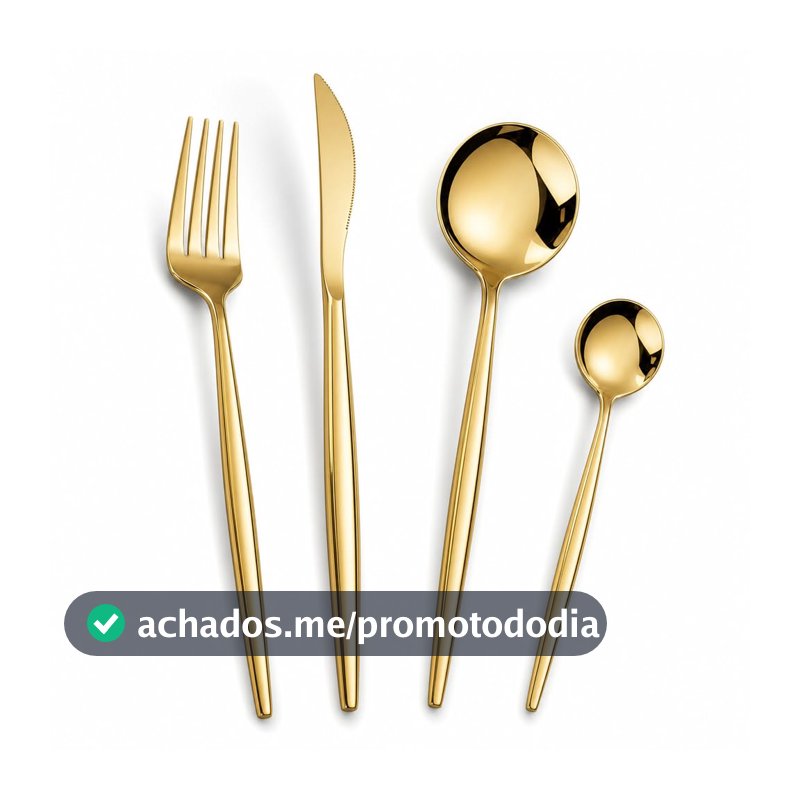Talheres Dourados Aço Inox 24 Peças Faqueiro Premium Mesa Posta Casamento