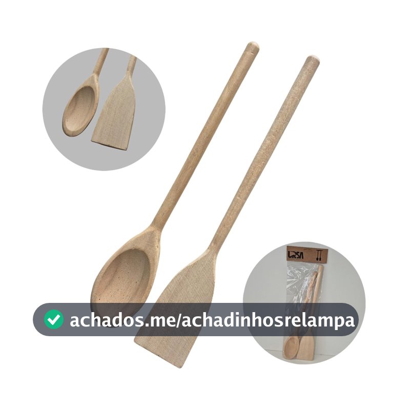 Kit Espátula e Colher Madeira Pinus Kit Utensílios Cozinha