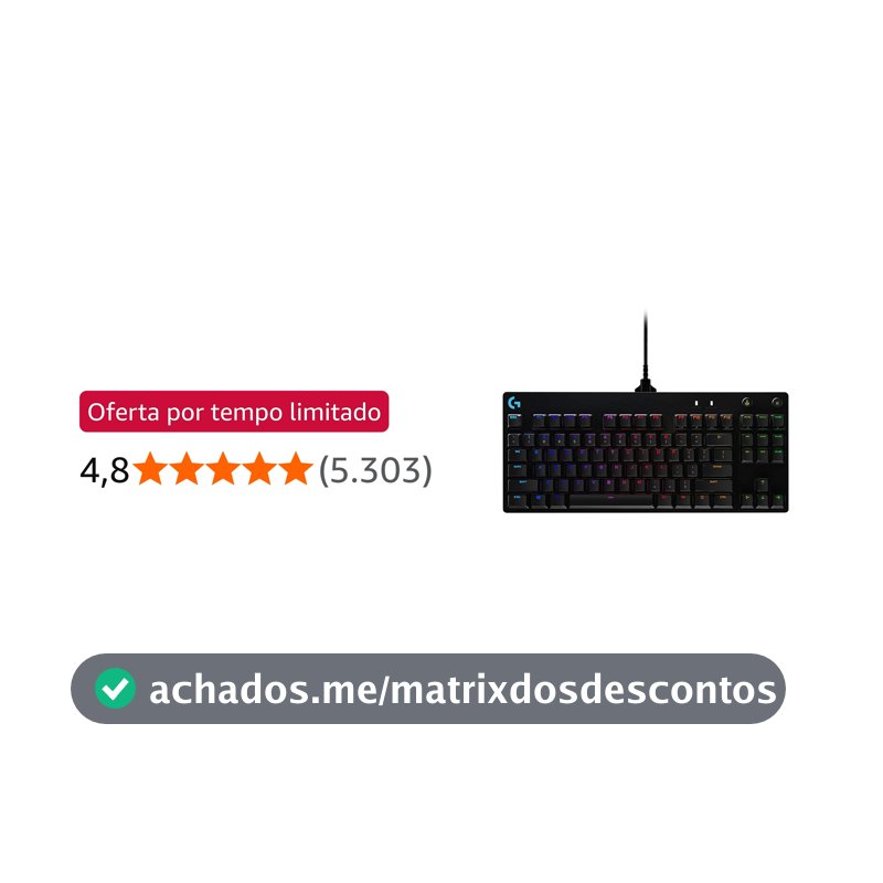 Teclado Mecânico Gamer Logitech G PRO com Layout US, RGB LIGHTSYNC, Design TKL, Cabo Destacável e Switch Exclusivo GX Blue Clicky