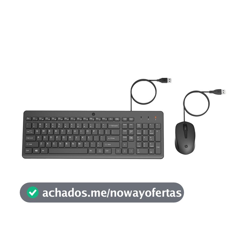 Combo de Teclado e Mouse USB HP 150 - Plug and Play, com Digitação Silenciosa, Confortável e Precisa, Mouse com DPI de 1600, Layout ABNT2, Preto (240J7AA)