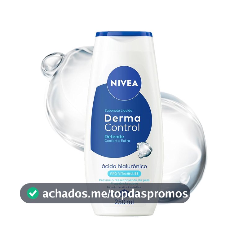 NIVEA Sabonete Líquido Derma Control Defende 250ml, Limpeza Corporal, Previne Ressecamento, Ácido Hialurônico, Pele Suave