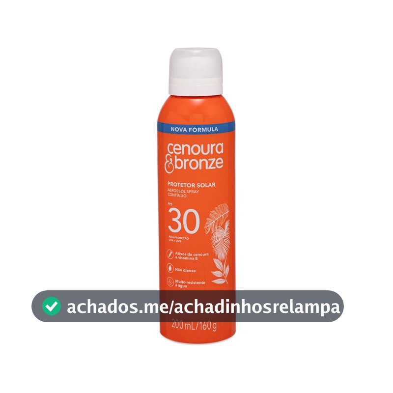 Protetor Solar Aerossol Spray FPS 30 Cenoura & Bronze 200ml