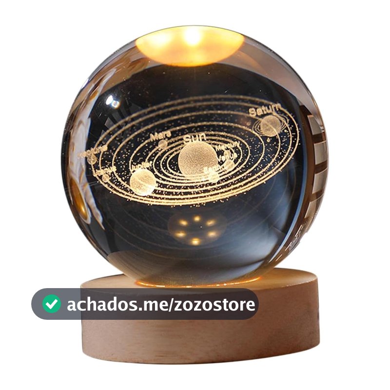 Luminária de Mesa LED Bola de Cristal 3D Space Brilhante (Sistema Solar)