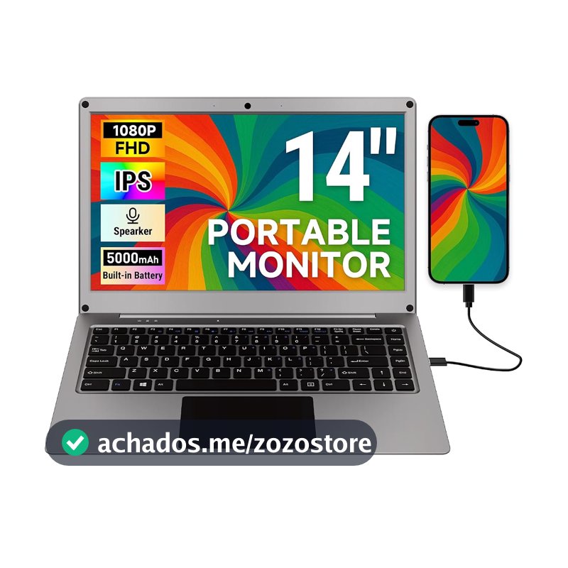 ELECROW Monitor portátil com teclado, tela Lapdock de 14 polegadas com bateria integrada e adaptador RPi5, monitores de computador 1080p FHD IPS USB C compatíveis com Raspberry Pi, PC, telefone, Mac
