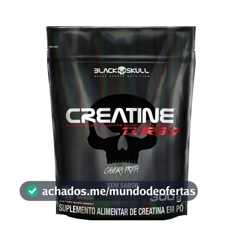 Creatine Turbo BlackSkull - Creatina Monohidratada em pó, com carboidrato para melhor absorção e performance (300g Refil, Sem sabor)