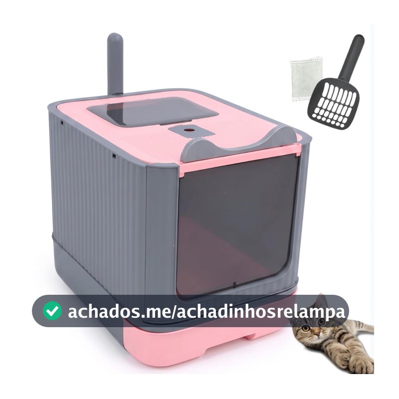 Caixa de Areia Fechada para Gatos com Pazinha, Banheiro Sanitário com Filtro Anti Odor Premium (ROSA)