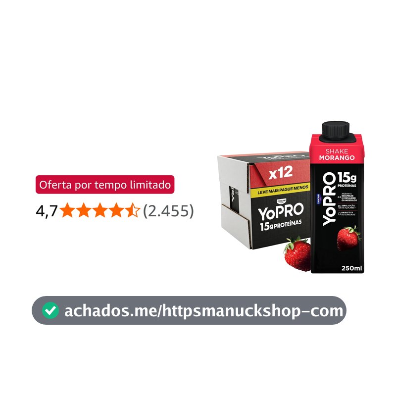 YoPRO Bebida Láctea UHT Morango – 15g de Proteínas, Líquido, Caixinha Tetra Pak 250ml (Pack com 12 unidades)