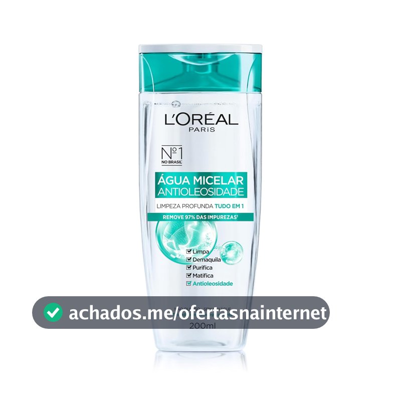 L'Oréal Paris Água Micelar Efeito Matte Solução de Limpeza Facial 5 em 1, 200ml