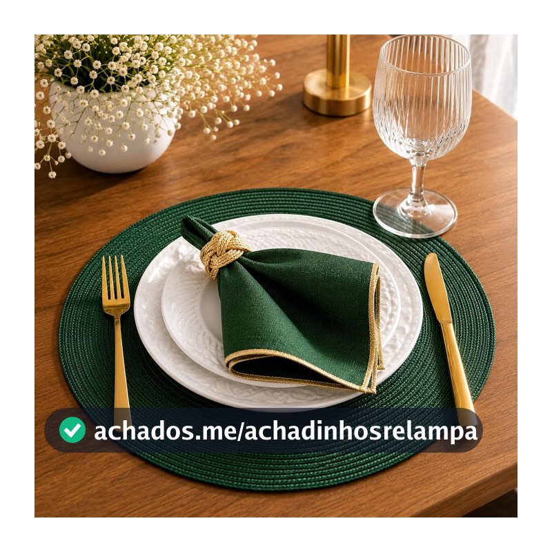 Jogo Americano Redondo, 4 Peças, 38cm, Elegante, Souplast para Mesa de Jantar Kit de Jogo Americano 4 Unidades Mesa Posta Cozinha (VERDE ESMERALDA 4UNID)
