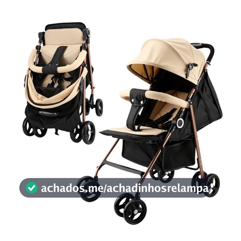 Carrinho de Bebê Kidino Elite Gold Bege Reclinável 3 Posições Compacto Leve com Alça até 15kg