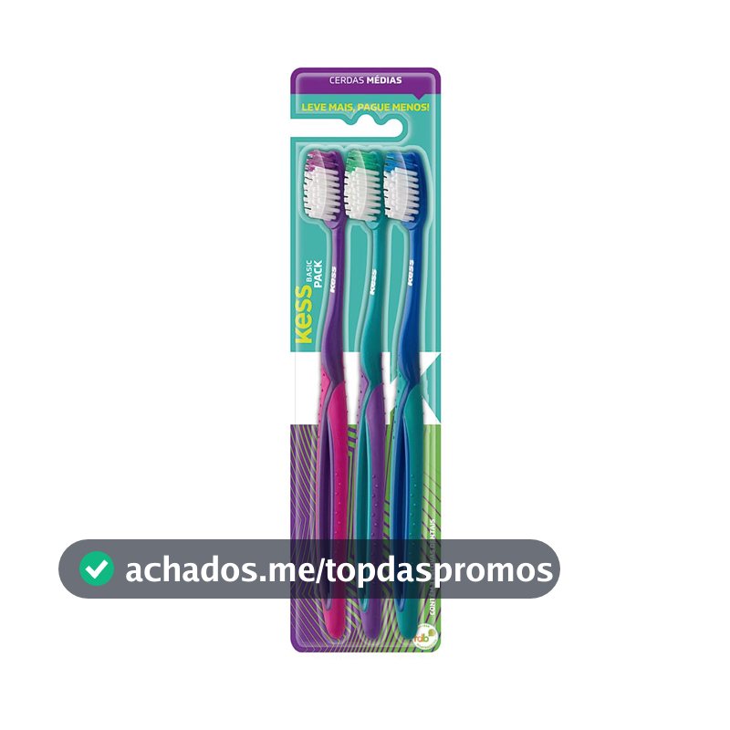 Kess Combo Econômico Com 3 Escovas Dentais Multicor