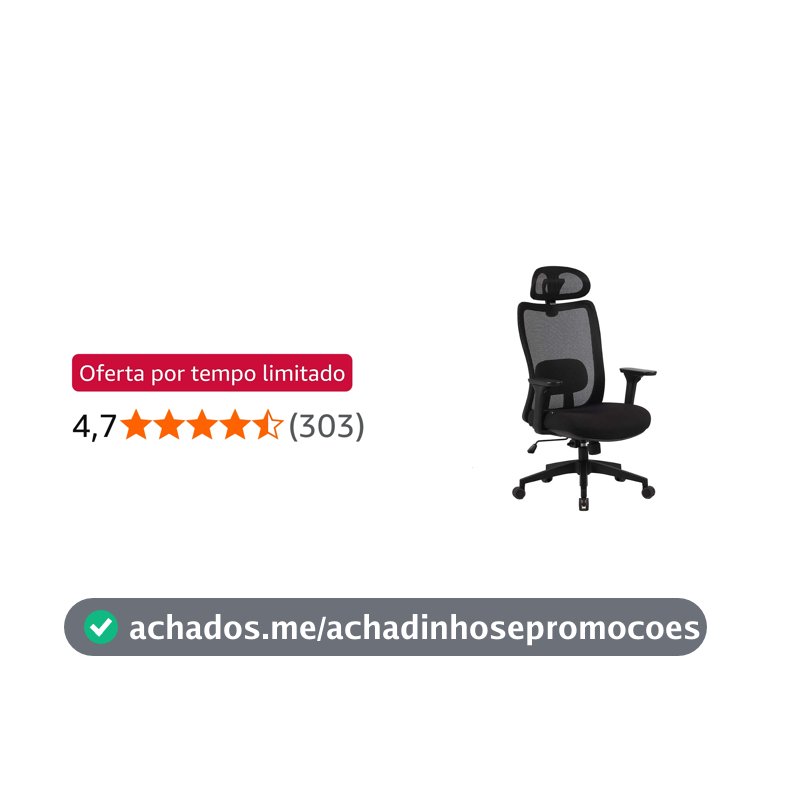 Elements Cadeira Ergonômica de Escritório Astra Pro com Apoio Lombar e Cabeça Ajustável, Preta