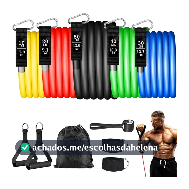 Elástico para Exercícios, Elásticos para Musculação, 5 Níveis Extensor Elástico com Resistência Empilhável de até 150 lb, Pegadores Reforçados com Espuma Antiderrapante para Academia e Treino em Casa