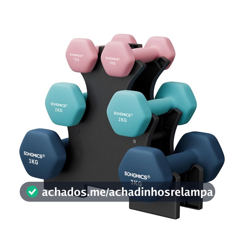 SONGMICS Conjunto de Halteres Hexagonais com Suporte