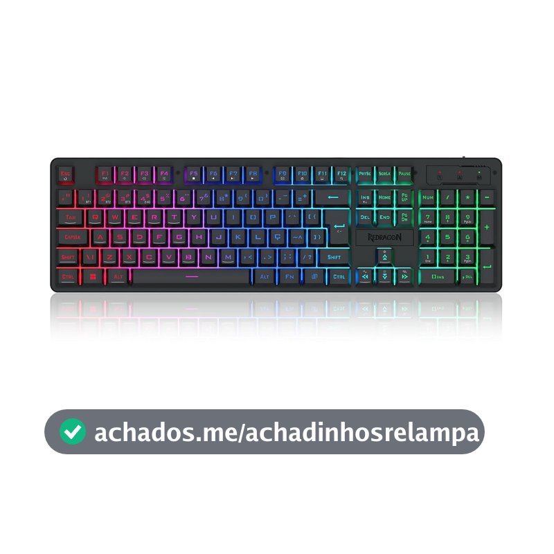 Teclado Gamer Membrana Redragon Netherbane Pro RGB Full Size USB-C Bluetooth 2,4 GHz ABNT2 Preto K521RGB-KS PT