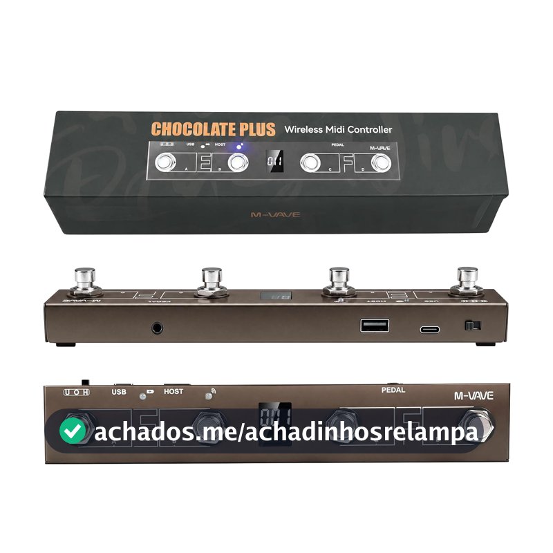 M-VAVE Chocolate-Plus Pedal MIDI Sem Fio, 4 Botões Foot Switch, Controle por APP, Pedaleira Portátil para Guitarra, Violão, Teclado, Compatível Windows, Mac, iOS, Android, Looper, Efeitos Bateria