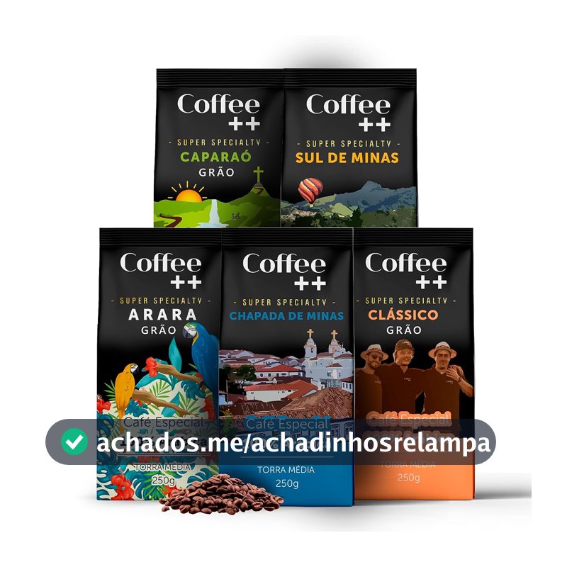 Kit 5 Pacotes Café Especial em Grãos Coffee Mais Variedades: Arara, Sul de Minas, Caparaó, Chapada de Minas e Clássico - 100% Arábica (5x250g)