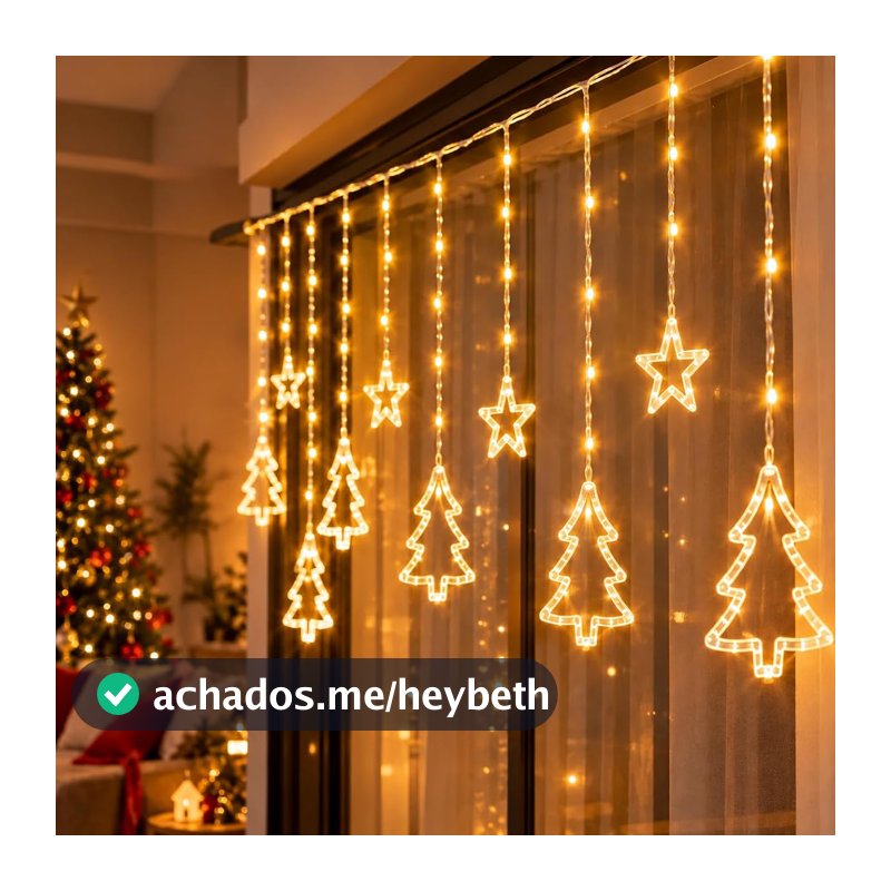 Pisca Pisca Cascata de Luzes de Natal com Estrelas e Árvores, LED 3 Metros