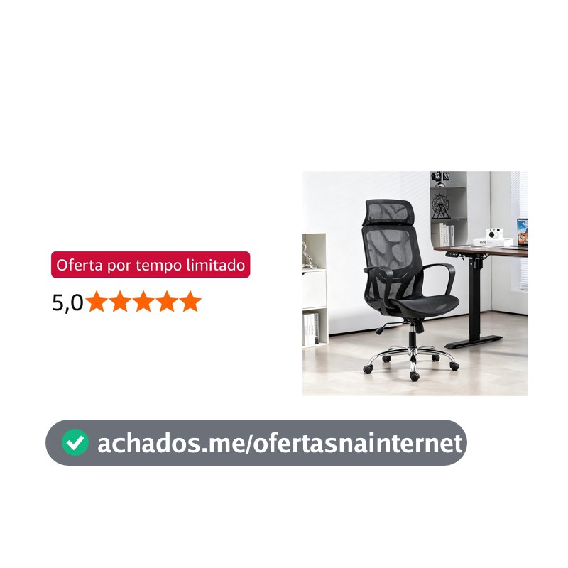Cadeira de Escritório Ergonômica em Malha, Assento em Formato U, Altura Ajustável – Ideal para Escritório e Home Office (Preto)