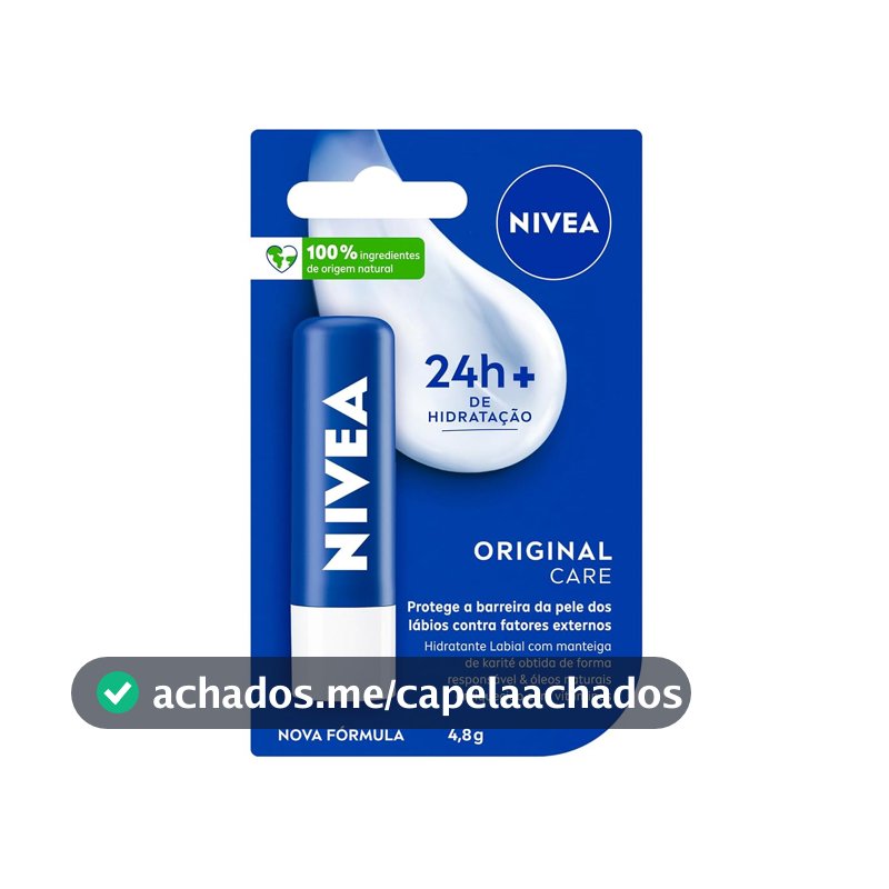 NIVEA Hidratante Labial Original Care 4,8g, Hidratação Intensa 24h, Protege contra Ressecamento, Cuidado Diário, Manteiga de Karité