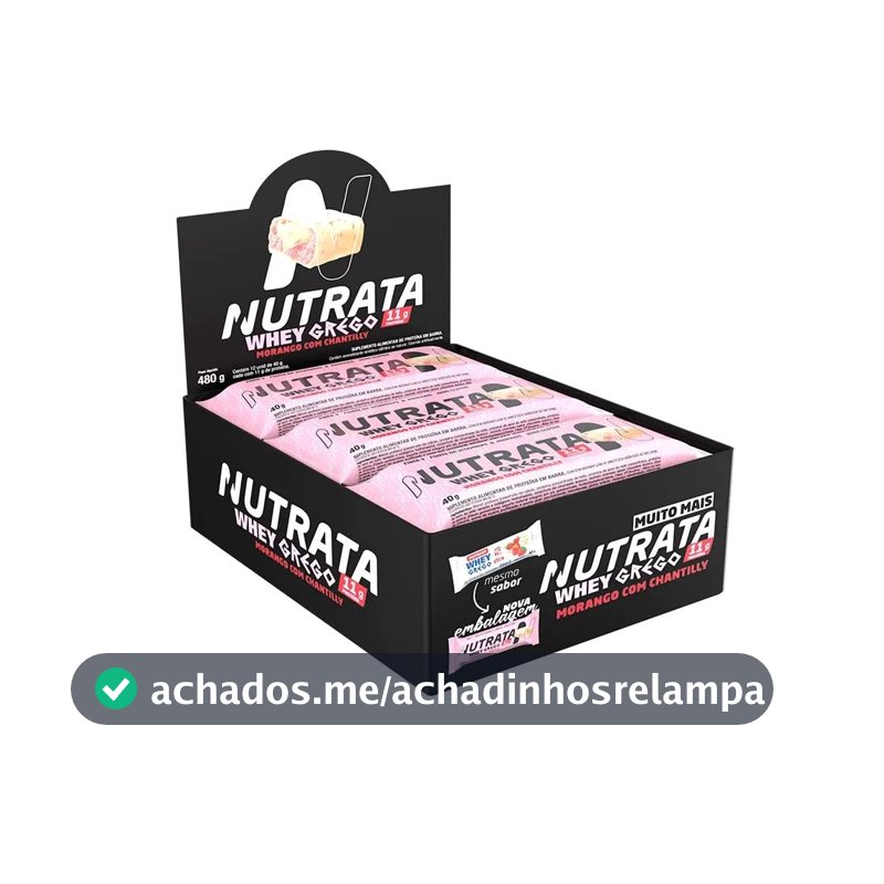 Whey Grego Bar Morango C/Chantilly Display 12 Unidades 480g