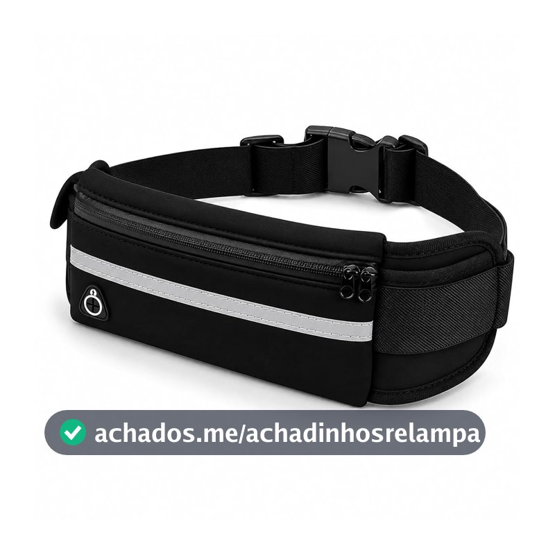 Pochete Esportiva para Corrida e Academia, Cinto Porta Celular Ajustável com Saída para Fone e Faixa Refletiva