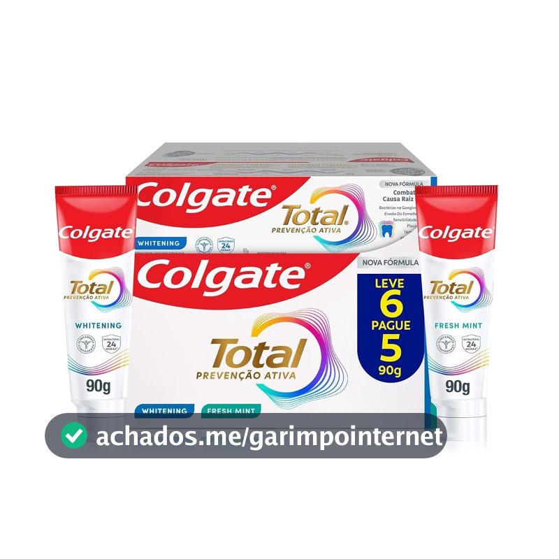 Colgate Total Whitening & Fresh Mint Creme Dental Clareador, 6x90g
