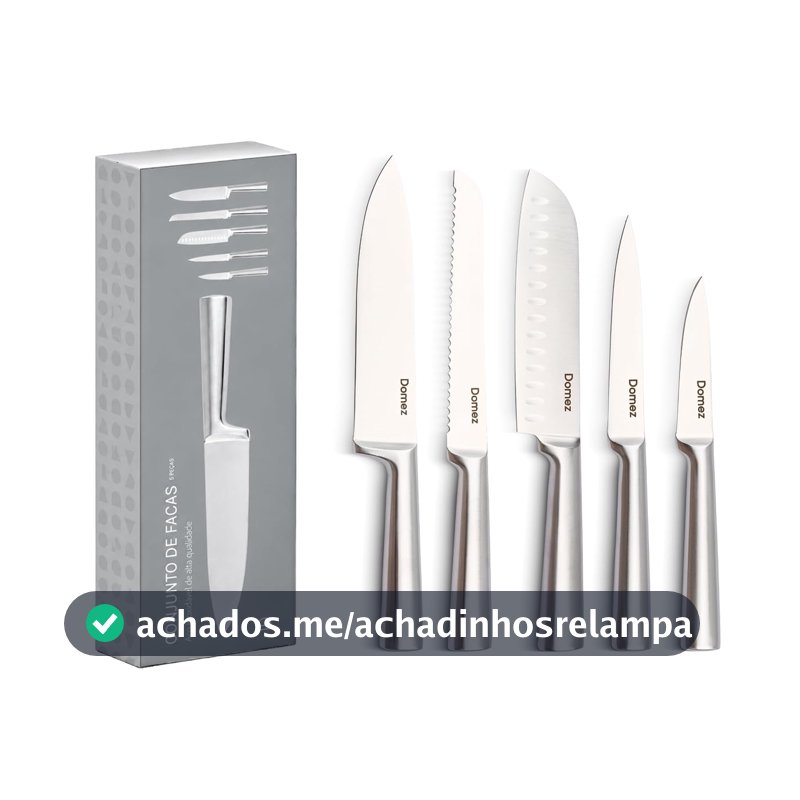 DOMEZ Jogo de Facas de Cozinha Afiadas com Fio de 15° 5 Peças Inox