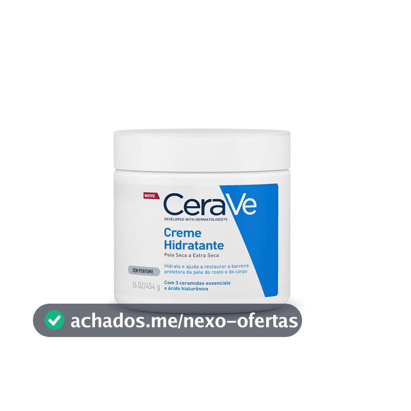 CeraVe Creme Hidratante Corporal, para Pele Seca a Extra Seca, com 3 Ceramidas Essenciais e Ácido Hialurônico, Hidratação Profunda e Duradoura, Tecnologia MVE, Sem Perfume, 453g