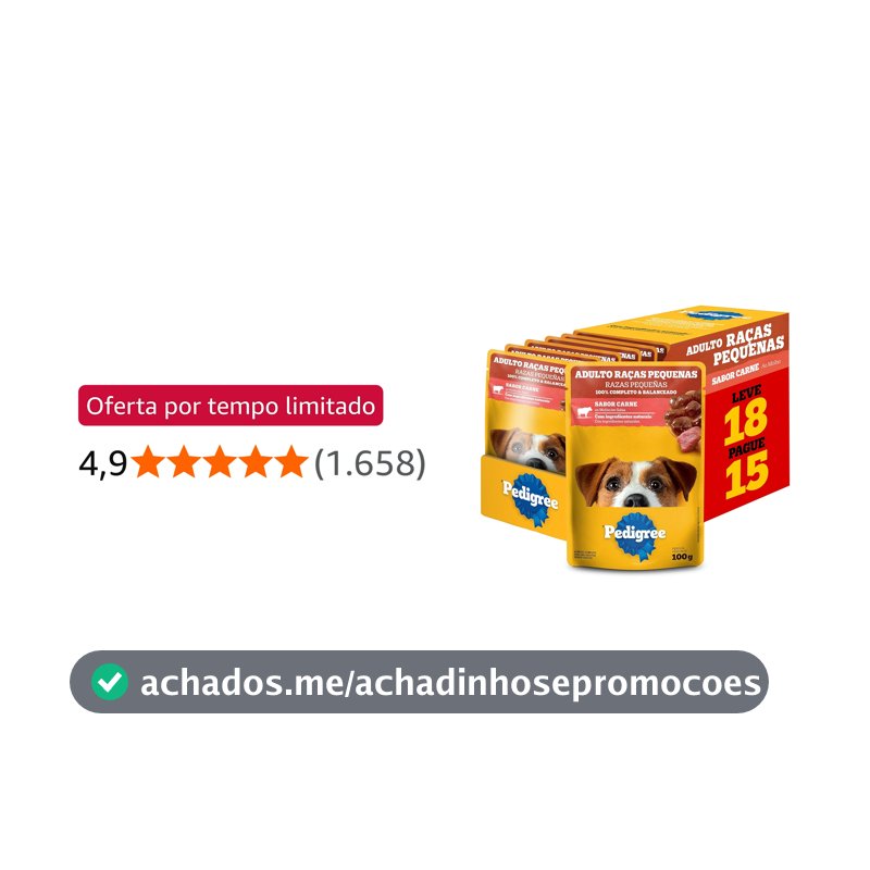 Pack Ração Úmida Pedigree Sachê Carne ao Molho para Cães Adultos de Raças Pequenas - Leve 18 Pague 15