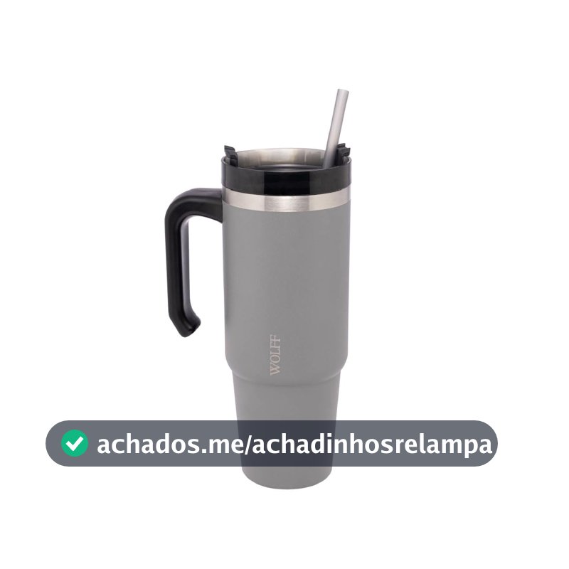 WOLFF Caneca Térmica Parede Dupla SlimTerm com Base Ergonômica e Canudo Cinza 890ml