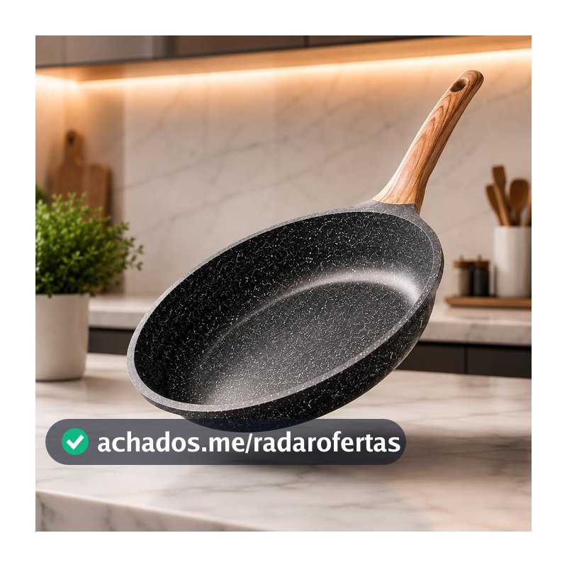 Frigideira Cerâmica Antiaderente Premium Cabo de Madeira Ergonômico, Fundo de Indução, Compatível com Fogão a Gás, Elétrico, Indução, e Vitrocerâmico Cozimento Saudável Frita Sem Óleo