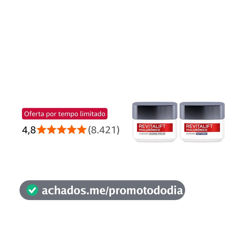 Kit Hidratante Facial L'Oréal Paris Revitalift Hialurônico Diurno FPS 20 + Noturno, Tratamento Antirrugas e Preenchedor com Ácido Hialurônico Puro, 49g