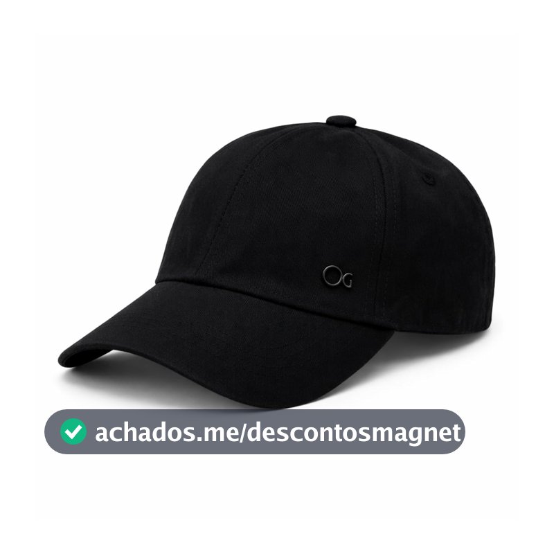 Boné Ogochi Masculino Básico, 100% Algodão, Aba Curva, Ajustável, com Detalhe em Metal (Preto)