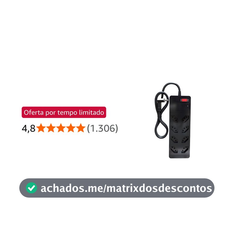 Filtro de Linha iCLAMPER Energia 8 com Proteção contra Surtos Elétricos(DPS) 8 Tomadas, 3 Pinos, 10 Amperes para PC, Notebook, Roteador, Monitor, Impressora, PS5, Alexa e etc, Bivolt, Cabo de 1m Preto