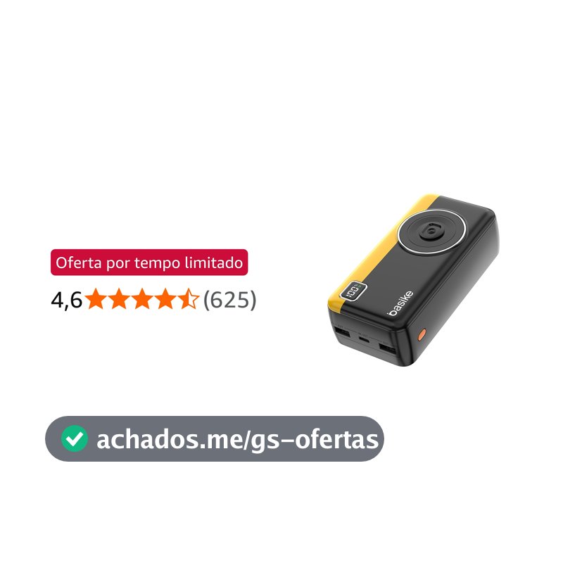Power Bank 30000mAh, Basike Carregador Portátil com Cabo(Preto)