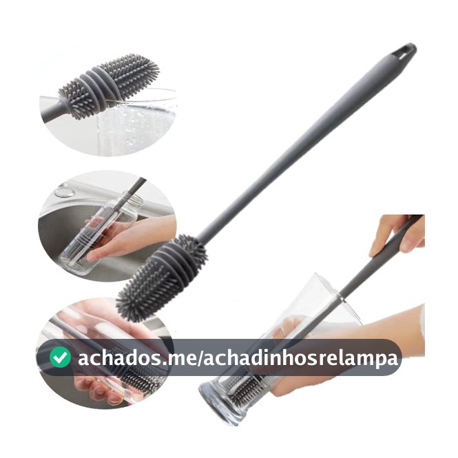 Escova de Silicone para Lavar Garrafas, Mamadeiras, Copos e Taças - Cinza