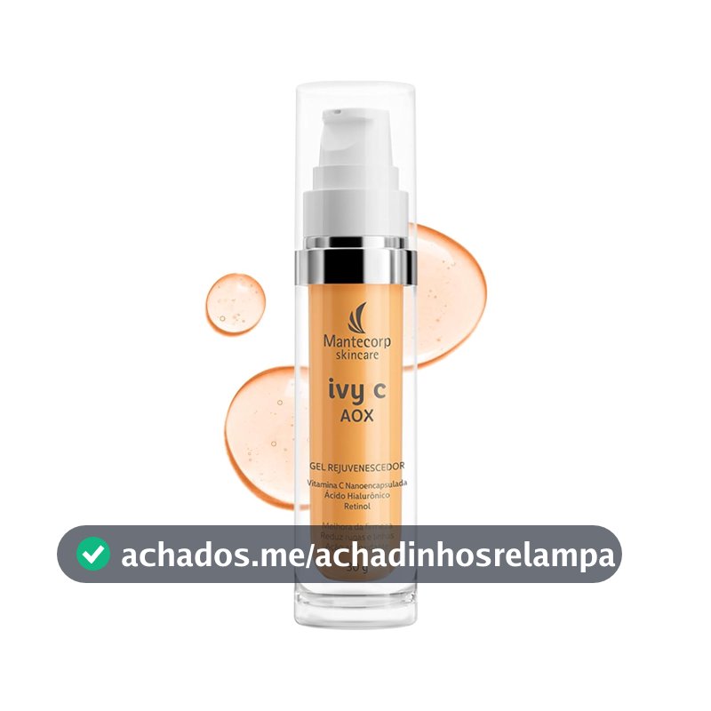 MANTECORP - Gel Rejuvenescedor Facial Ivy C AOX - Vitamina C Pura Nanoencapsulada, Ácido Hialurônico e Retinol, Redução de Rugas em 7 Dias - 30g