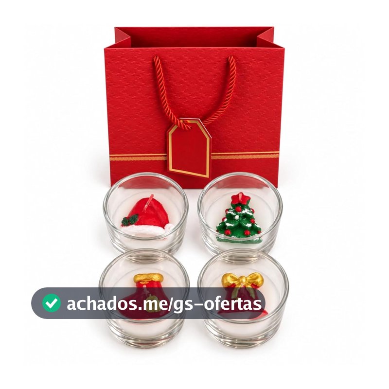 Kit Presente Natal DUADELI 5 itens 4 Velas Decorativas e Sacola de Presente