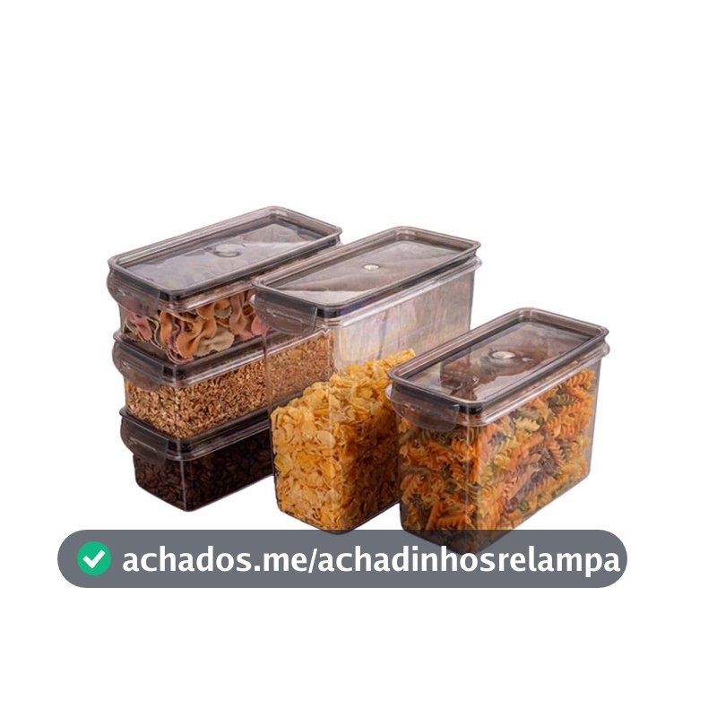 Plasútil Kit 5 Potes Herméticos Retangulares 875mL a 3L Trava Mais Cristal