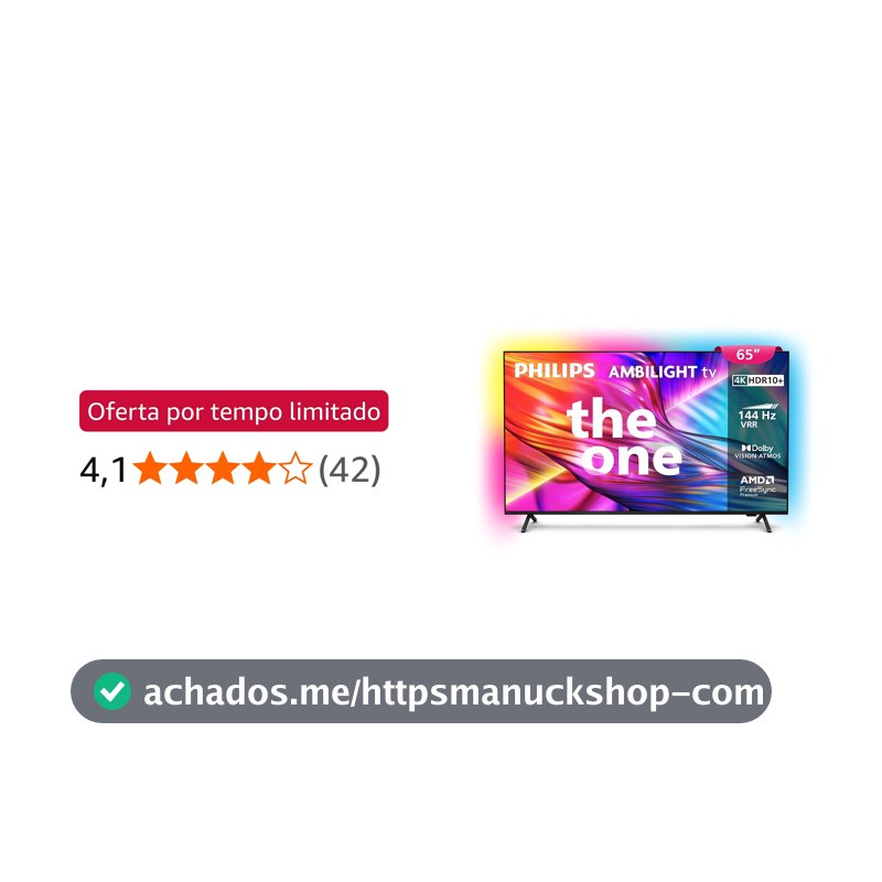 PHILIPS, Smart TV, Ambilight THE ONE 65" 4K 144 Hz, Titan OS, 65PUG8929/78, P5, DTS Play-Fi, Freesync, Dolby Vision e Atmos, 40 WRMS