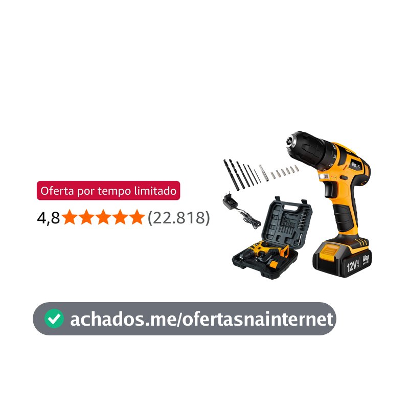 WAP Parafusadeira e Furadeira à Bateria 12V BPF-12K3, Kit de 13 Acessórios e Maleta, Empunhadura Emborrachada, Bivolt