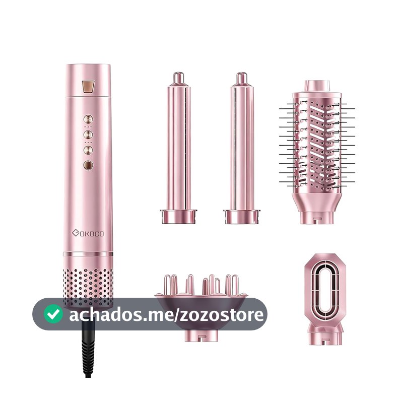 Secador de Cabelo Multifuncional GOKOCO Bivolt 127-220V, Kit 5 Peças com Automático, Escova Modeladora e Difusor, Alta Potência, Rosa