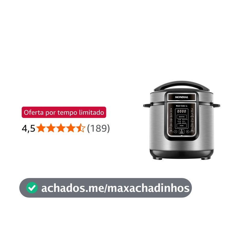 MONDIAL Panela de Pressão Elétrica Digital 6L, Preto/Inox, 1000W, 220V - PE-60-6L-I